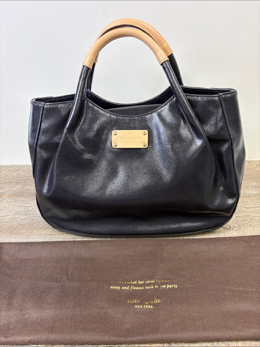 Kate Spade New York Fulton Street Satchel Black & Tan Leather Handle Tote